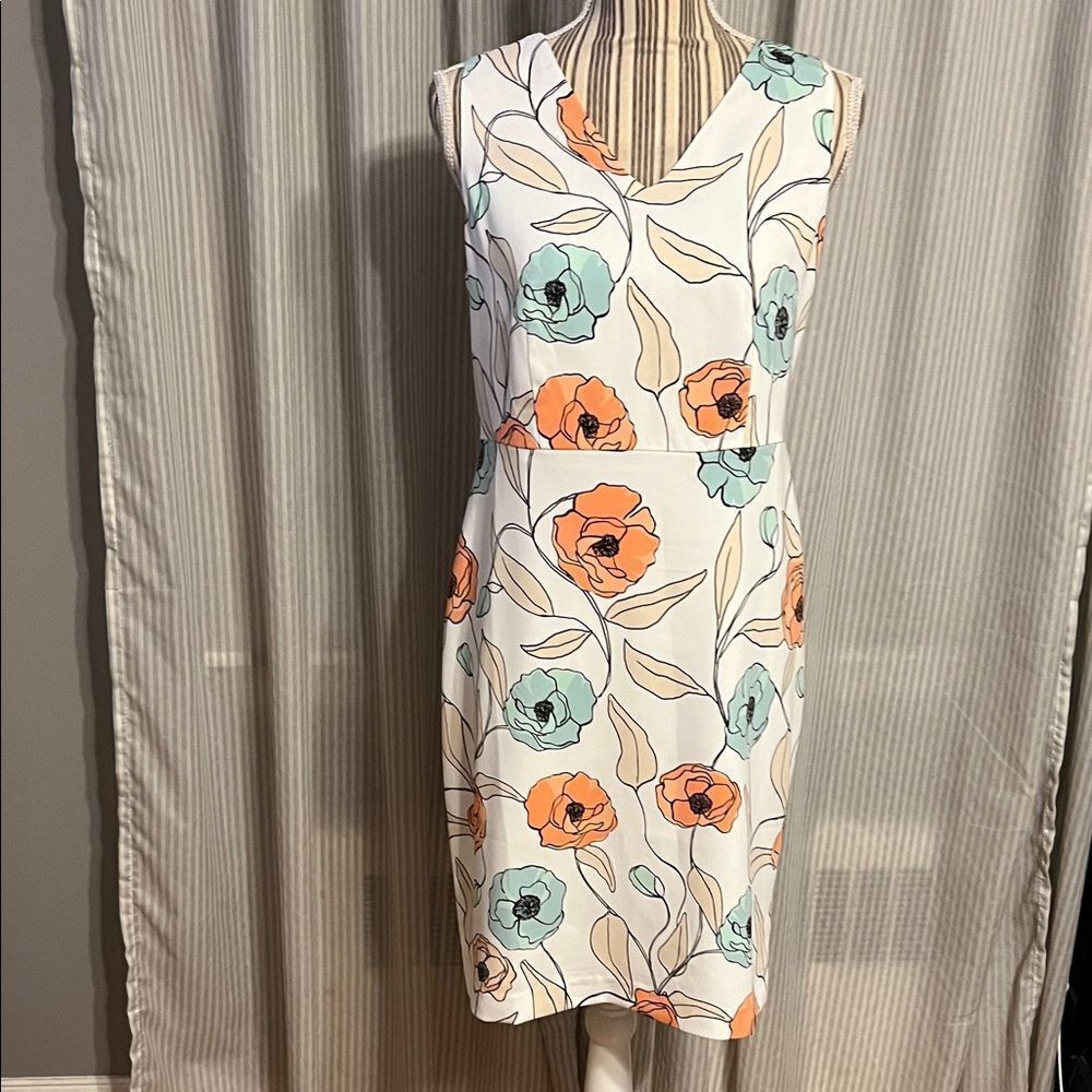 Ann Taylor Floral Sleeveless Dress - Orange and Blue